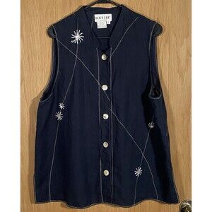 David Dart Collection Women's Sz Lg Linen Sleeveless Top Button Up CottageCore